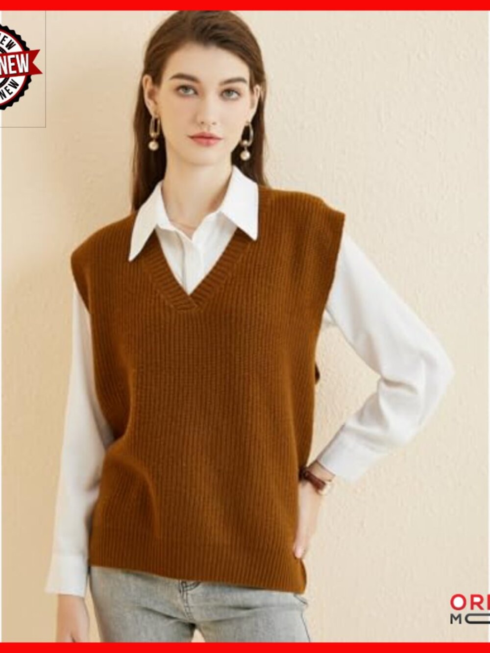 Women's Merino Wool V-Neck Sweater Vest Sleeveless Knit Casual - Picture 2 of 6